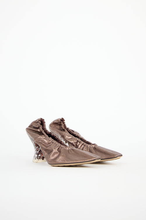 Bottega Veneta Lamé Leather Almond Pump