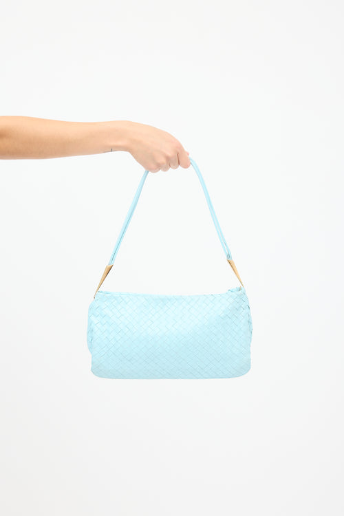 Bottega Veneta Vintage Pastel Blue Intrecciato Leather Bag