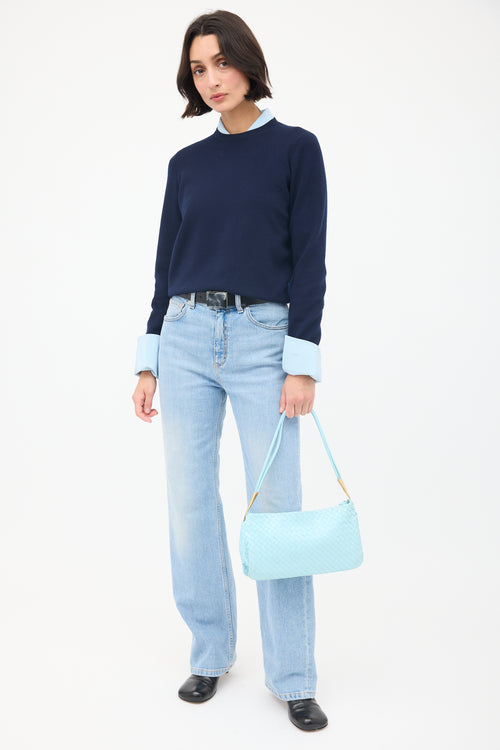 Bottega Veneta Vintage Pastel Blue Intrecciato Leather Bag