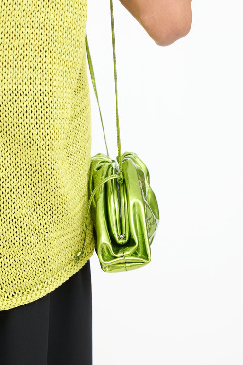 Bottega Veneta Green Metallic Mini Pouch Bag