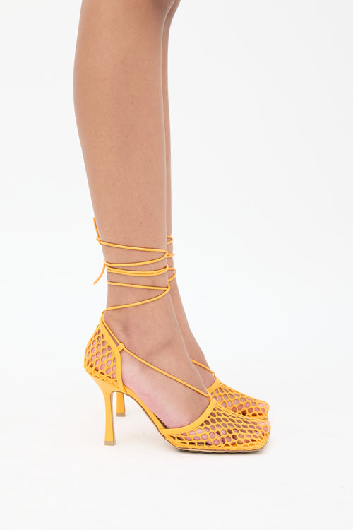 Bottega Veneta Orange Mesh Stretch Heel