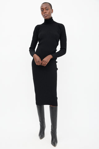 Bottega Veneta PF 2020 Black Ribbed Knit Midi Dress