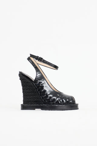 Bottega Veneta Patent Intrecciato Wedge Sandal
