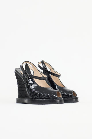 Bottega Veneta Patent Intrecciato Wedge Sandal