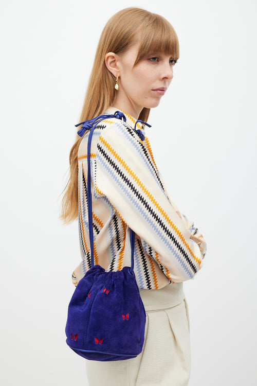 Bottega Veneta Purple & Red Suede Cutout Drawstring Bag
