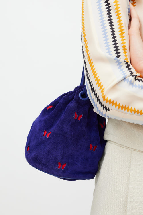 Bottega Veneta Purple & Red Suede Cutout Drawstring Bag