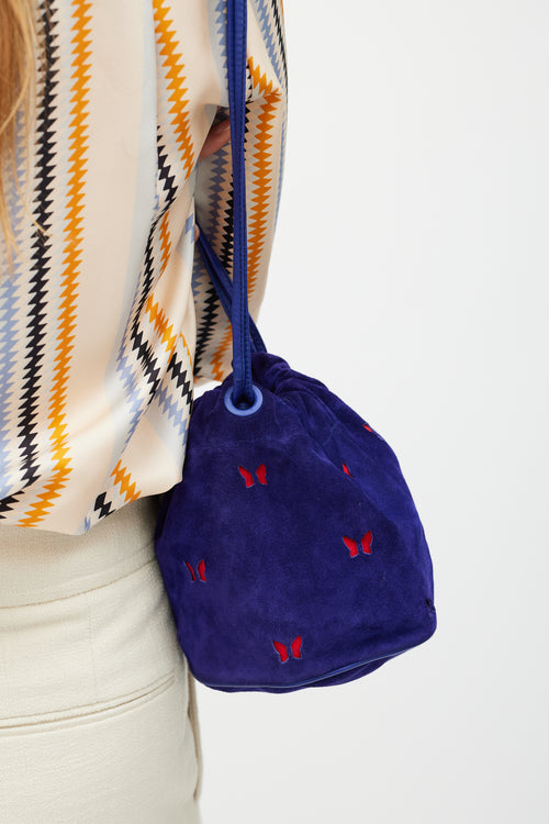 Bottega Veneta Purple & Red Suede Cutout Drawstring Bag