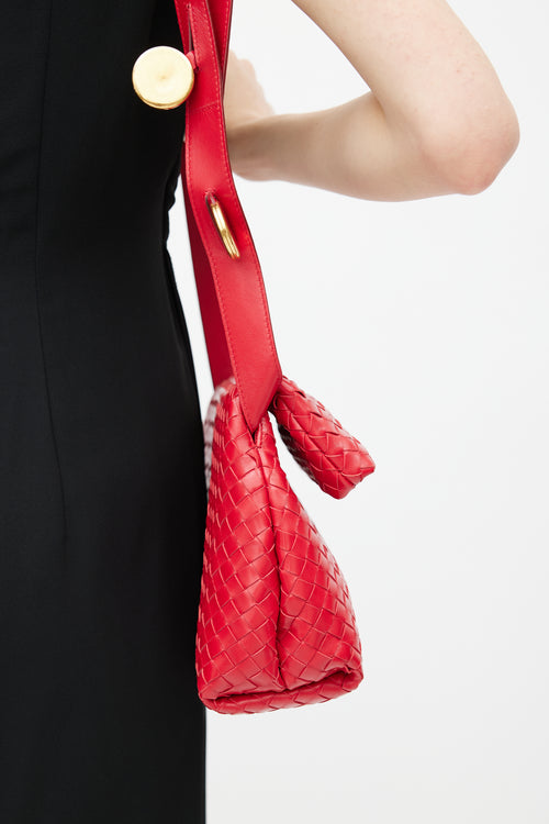 Bottega Veneta Red Intreciatto BV Fold Leather Shoulder Bag