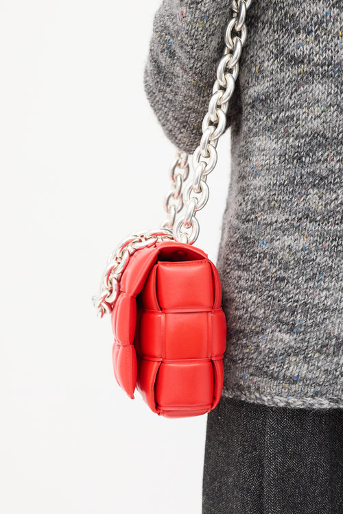 Bottega Veneta Red Padded Leather Chain Cassette Bag