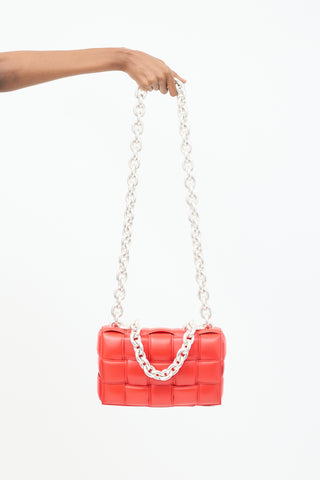 Bottega Veneta Red Padded Leather Chain Cassette Bag
