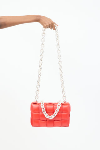 Bottega Veneta Red Padded Leather Chain Cassette Bag