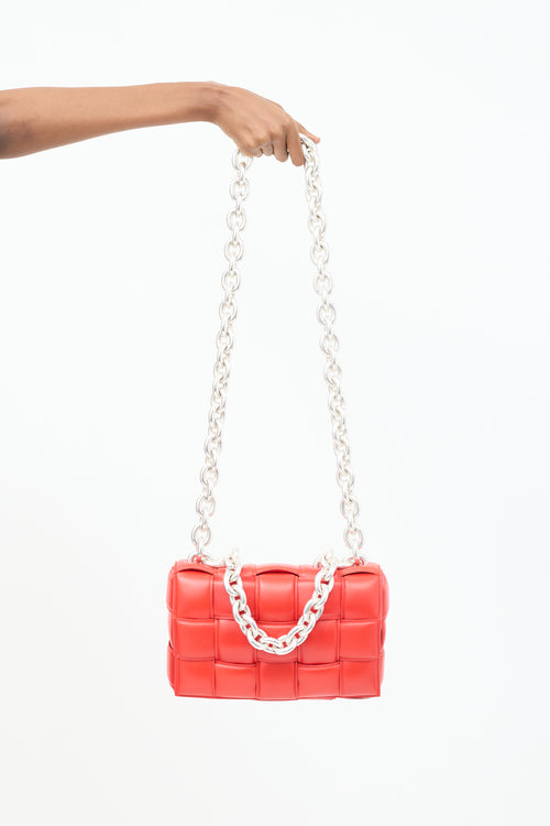 Bottega Veneta Red Padded Leather Chain Cassette Bag