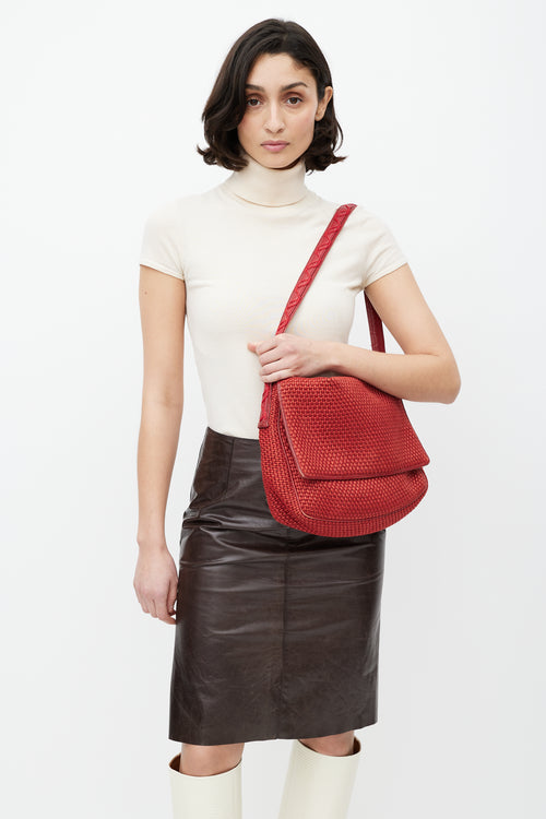Bottega Veneta Red Woven Intrecciato Shoulder Bag