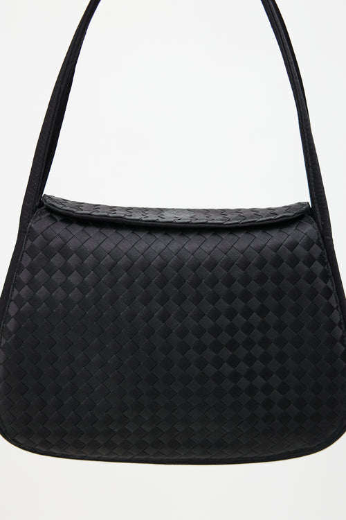 Bottega Veneta Vintage Black Satin Weave Shoulder Bag
