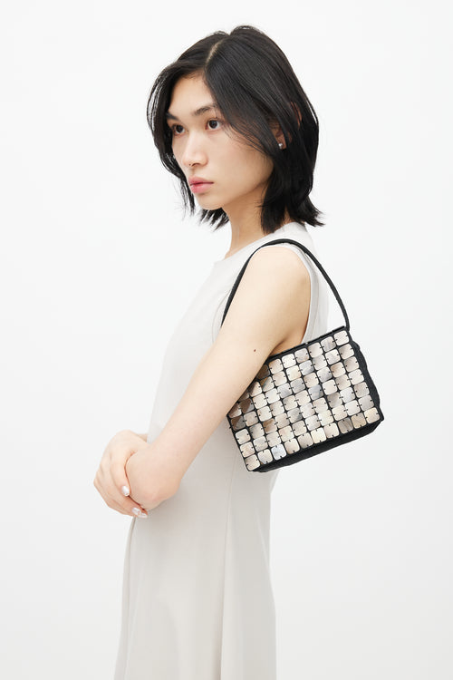 Bottega Veneta Vintage Black & Silver Shell Beaded Shoulder Bag