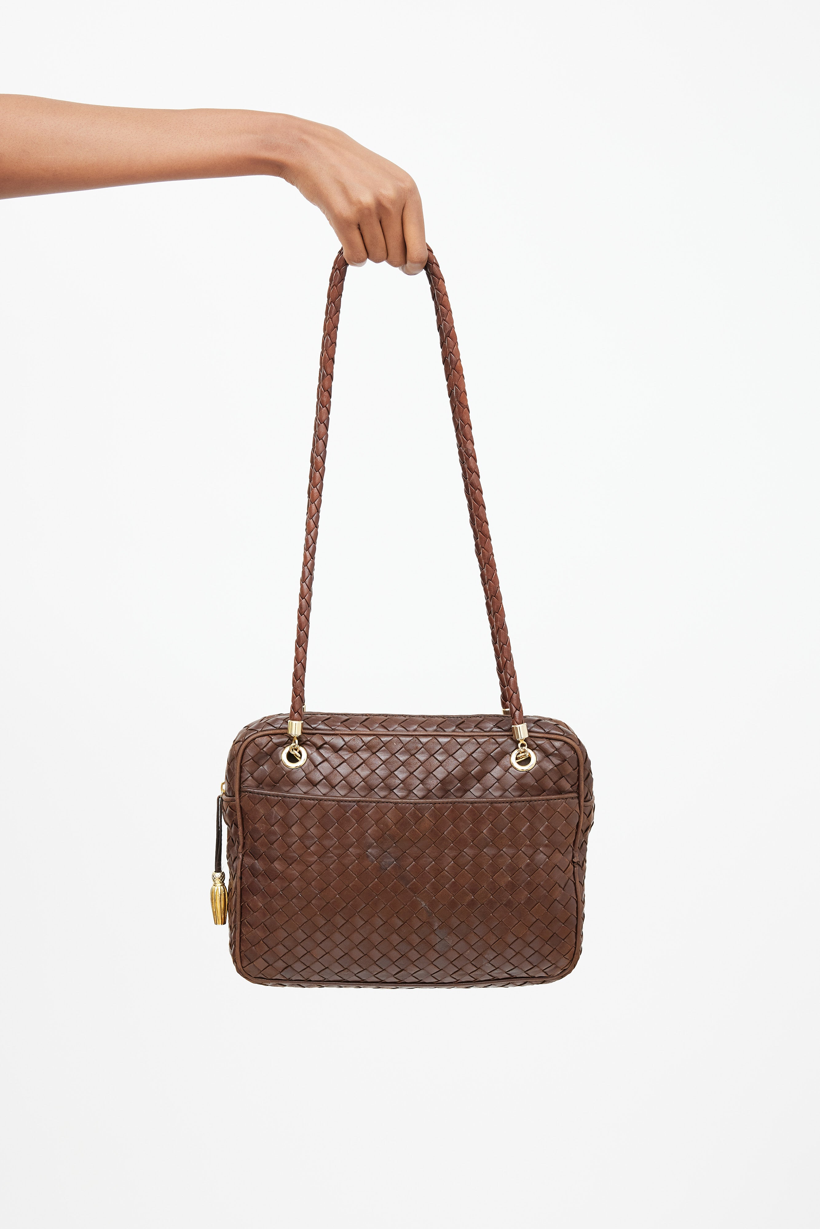 Bottega Veneta // Vintage Brown Intrecciato Leather Shoulder Bag
