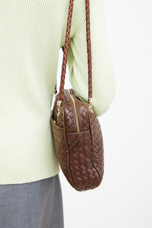 Bottega Veneta Vintage Brown Intrecciato Leather Shoulder Bag