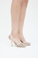 Bottega Veneta Beige Leather Sparkle Strech Lace Up Heel