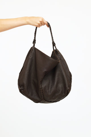 Bottega Veneta Brown Leather Intrecciato Trim Tote  Bag