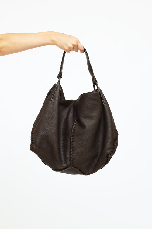 Bottega Veneta Brown Leather Intrecciato Trim Tote  Bag