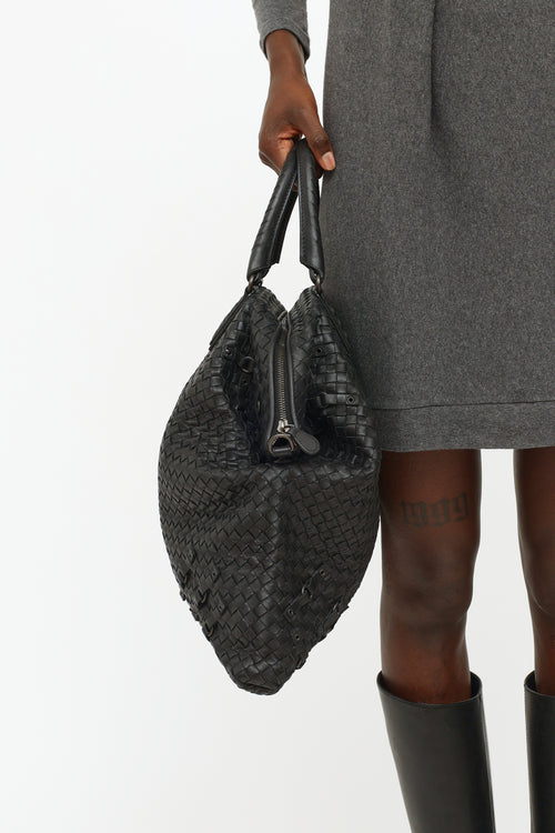 Bottega VenetaBlack Leather Intrecciato Tote Bag