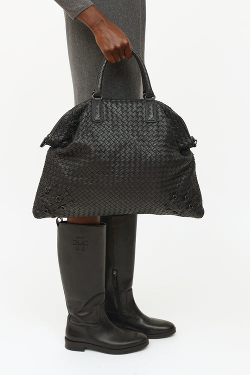 Bottega VenetaBlack Leather Intrecciato Tote Bag