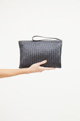 Bottega Veneta Grey Metallic Intrecciato Woven Pouch