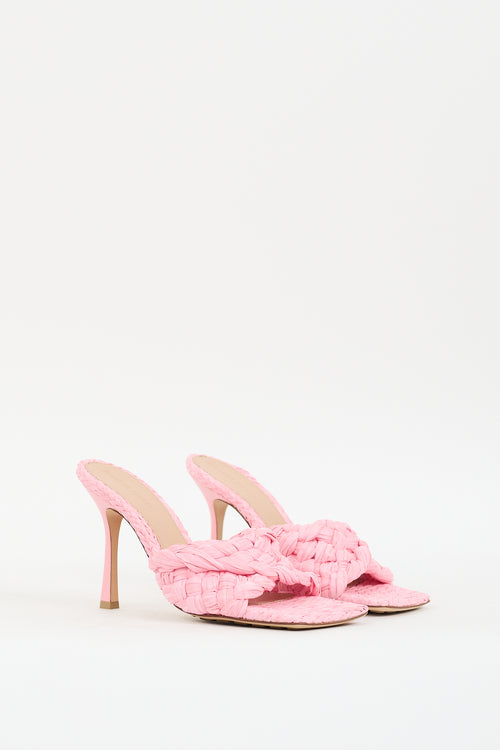 Pink Raffia Stretch Heeled Mule