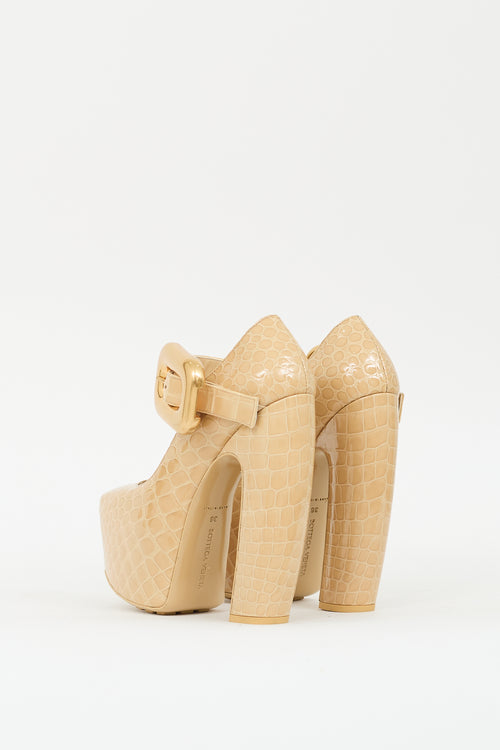 Bottega Veneta Beige Embossed Leather Mostra Mary Jane Pump