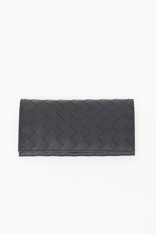 Bottega Veneta Black Leather Intrecciato Bifold Wallet