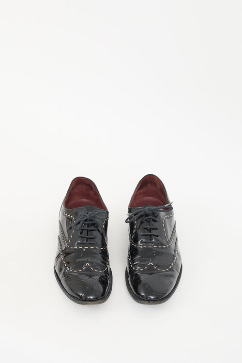 Bottega Veneta Black Patent Contrast Stitch Oxford