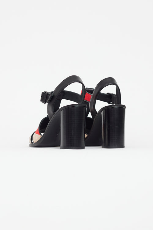 Bottega Veneta Black & Red Woven Block Heel
