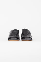 Bottega Veneta Black Crinkle Leather Stretch Mule