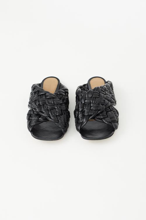 Bottega Veneta Black Leather Braided Slide