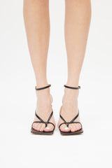 Bottega Veneta Black Leather Stretch Strappy Sandal