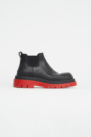 Bottega Veneta Black & Red Leather Platform Chelsea Boot