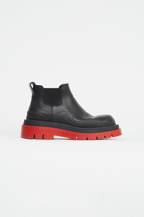 Bottega Veneta Black & Red Leather Platform Chelsea Boot
