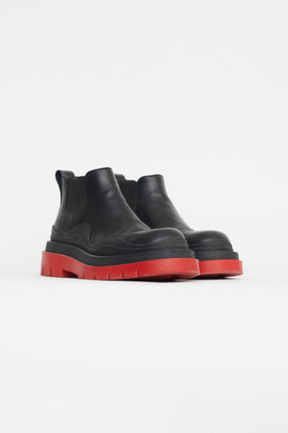 Bottega Veneta Black & Red Leather Platform Chelsea Boot