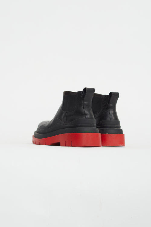 Bottega Veneta Black & Red Leather Platform Chelsea Boot