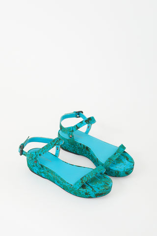 Bottega Veneta Blue & Green Marble Printed Platform Sandal