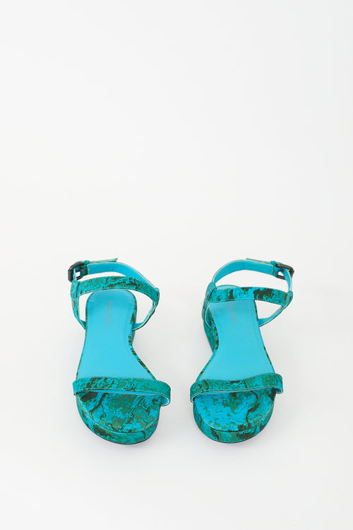 Bottega Veneta Blue & Green Marble Printed Platform Sandal