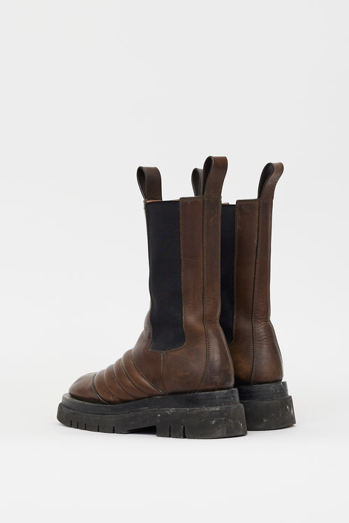 Bottega Veneta Brown Leather Chevron Quilted Lug Boot