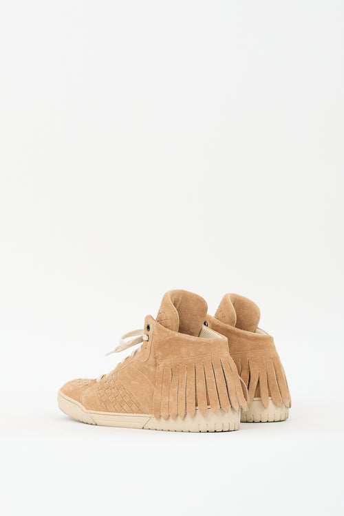 Bottega Veneta Beige Suede Fringe Intrecciato  Sneaker