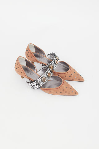 Bottega Veneta Brown Suede & Silver Embellished Mule