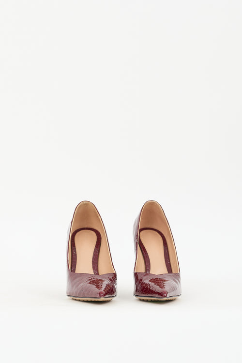 Bottega Veneta Burgundy Embossed Patent Leather Punta Wedge Pump