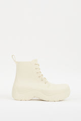 Bottega Veneta Cream Rubber Puddle Lace Up Ankle Boot