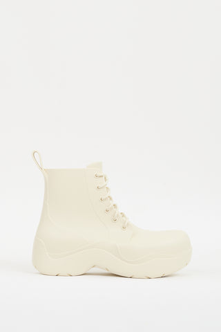 Bottega Veneta Cream Rubber Puddle Lace Up Ankle Boot