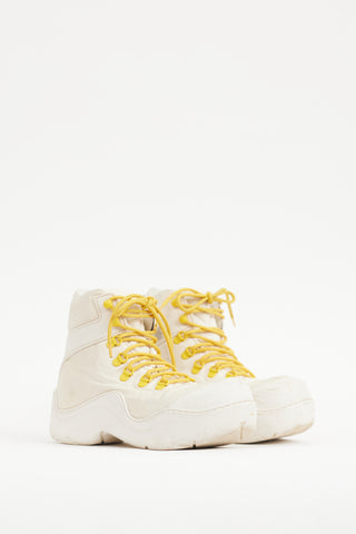 Bottega Veneta Cream & Yellow Puddle Bomber Boot
