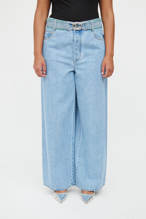 Bottega Veneta Blue Light Wash Denim Wide Leg Jean