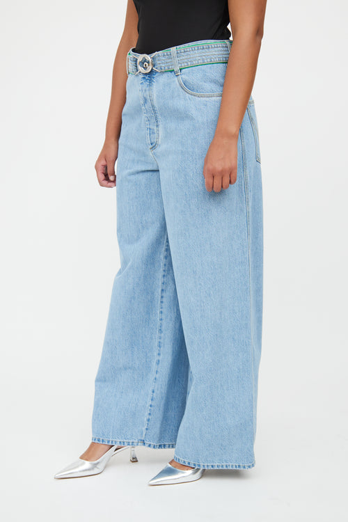 Bottega Veneta Blue Light Wash Denim Wide Leg Jean